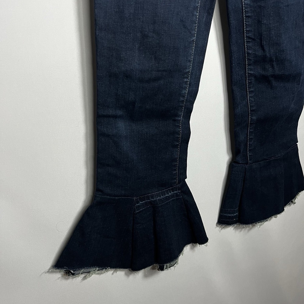 Eddie Bauer Pants Women Waist 27"‎ Dark Wash Reworked Denim Crop Flare Jeans - Picture 4 of 10